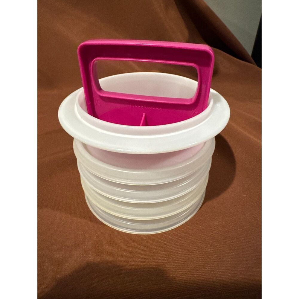 Pink Tupperware Hamburger Press 3 Keepers, Ring, and Press